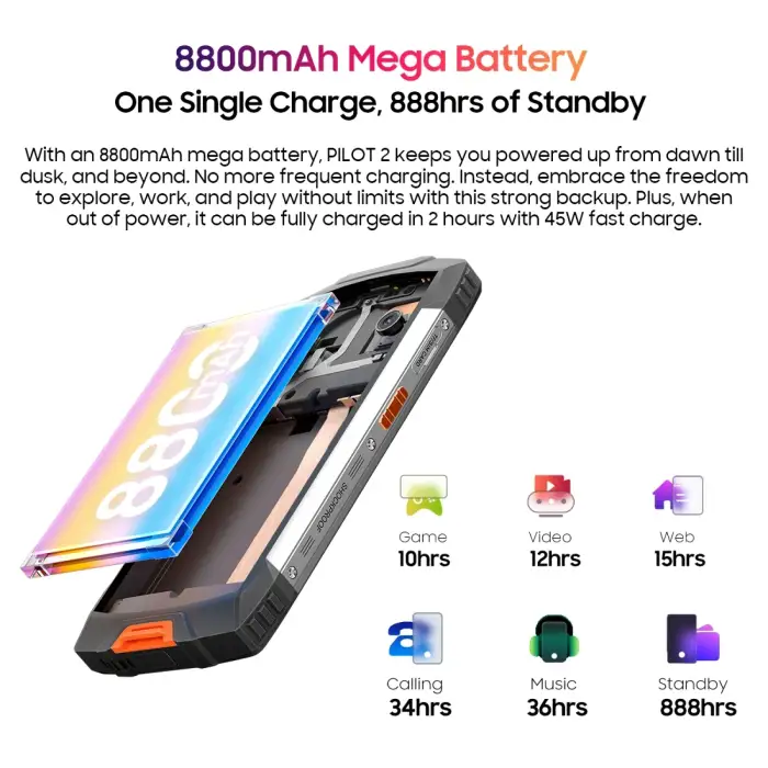 Blackview OSCAL PILOT 2 Rugged Smartphone Helio G99 6.5'' 120Hz 8GB 256GB Mobile Phone with Dual LED Flashlights 8800mAh 45W NFC — image 6