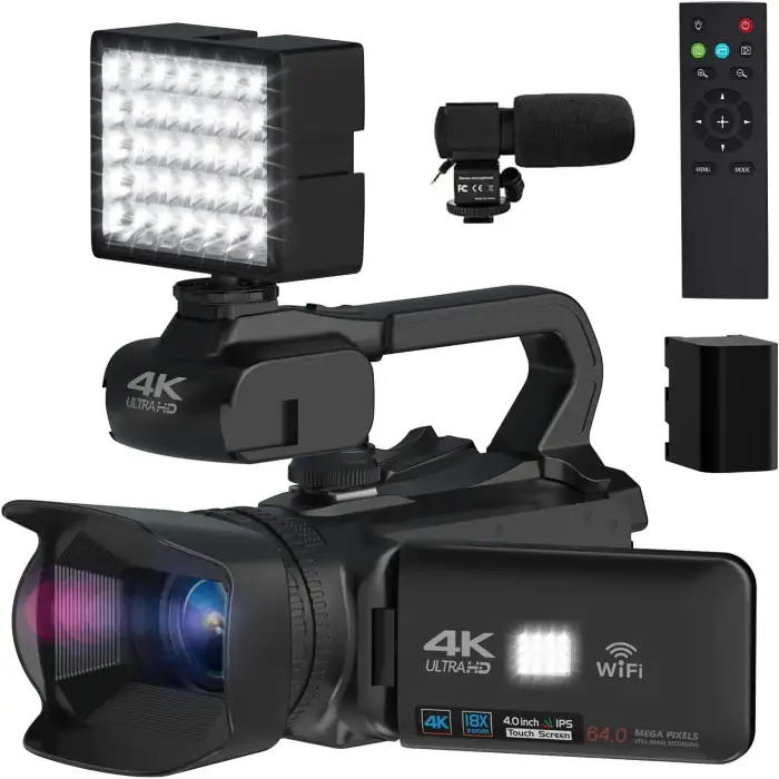 18X Digital Zoom 4K Video Camera Camcorder UHD Vlogging Wecam 64MP with Focus Function 4.0 Inch Touchscreen — image 4