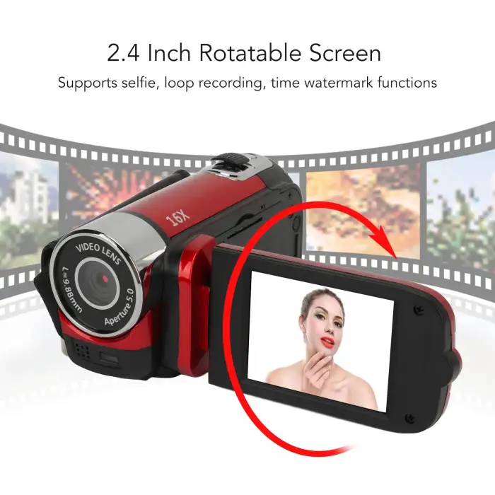 D90 1080P 16MP Digital Camera 2.4 Inch Rotatable Screen Camcorder 16X Zoom HD Video Recorder with Fill Light HD Video Camcorder — image 4
