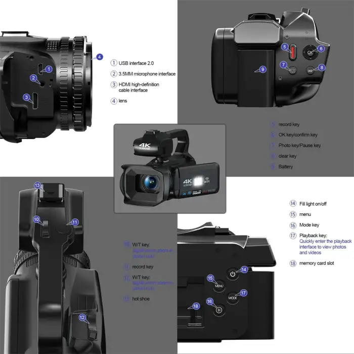 2025 Pro 4K 60FPS Digital Video Camera Photography Youtube Vlog Camcorder For Tiktok Live Stream Webcam 18X Zoom Rotate Touch — image 4