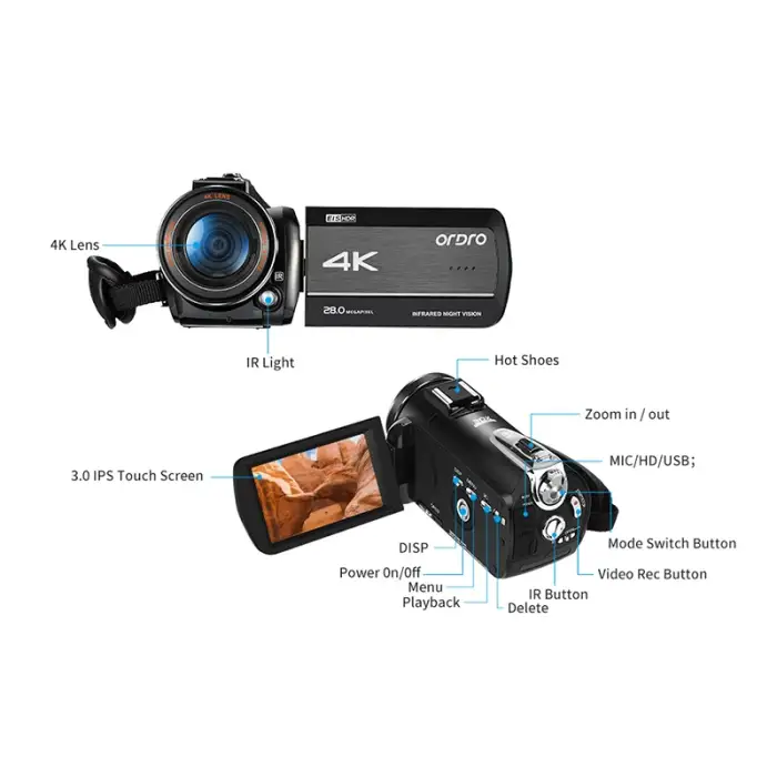 Digital Camera 4k 60fps Video Camcorder ORDRO Infrared Night Vision Vlogging Camara for YouTube Home Use Photograph Recorder — image 3