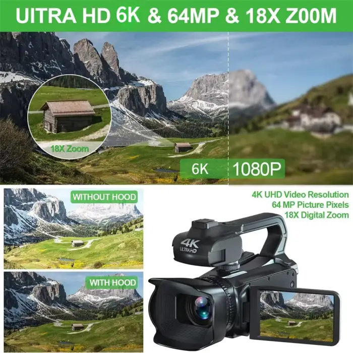 Full 6K Camcorder 64MP Youtuber Professional Digital Video Camera Streaming Auto Focus Photography Vlog Recorder 4" Touch Screen — image 5
