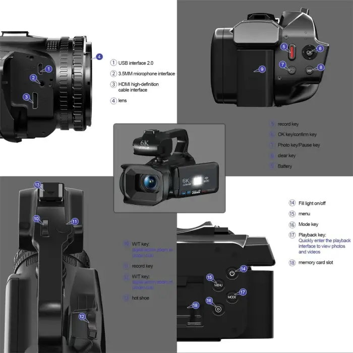 6K Ultra HD Professional Video Cameras for Photography 18X Digital Zoom YouTube Live Streaming Camcorders 64MP Vlogging Recorder — image 3