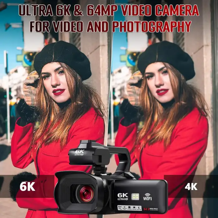 6K Ultra HD Professional Video Cameras for Photography 18X Digital Zoom YouTube Live Streaming Camcorders 64MP Vlogging Recorder — image 4