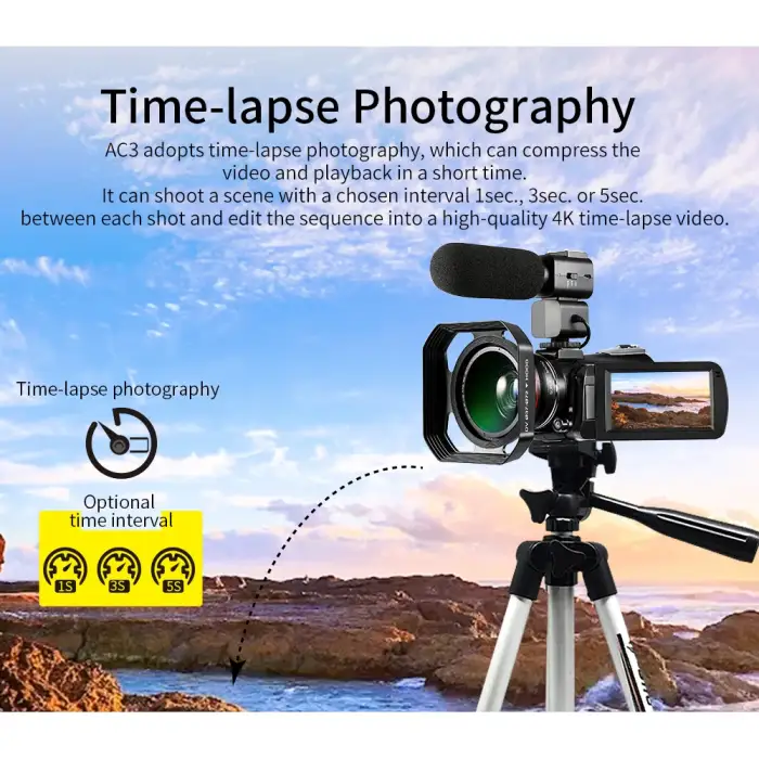 Ordro AC3 Video Camera 4k Camcorder Professional, 30X Digital Zoom Infrared Night Vision Youtube Vlogging Recorder for Blogger — image 7