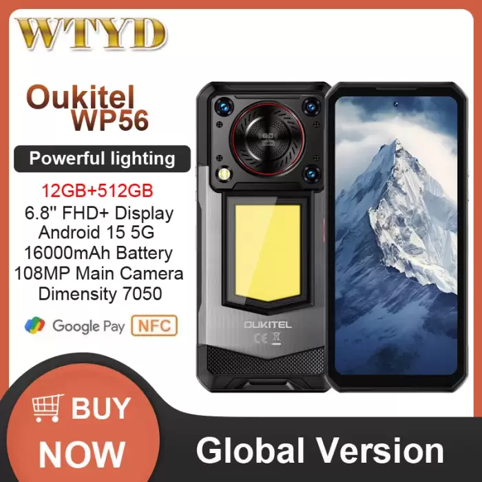 OUKITEL WP56 Rugged Phone 12GB+512GB 6.8“FHD 120Hz 16000mAh 45W 108MP Camera Android 15 Dimensity 7050 NFC 5G Smartphone — image 3