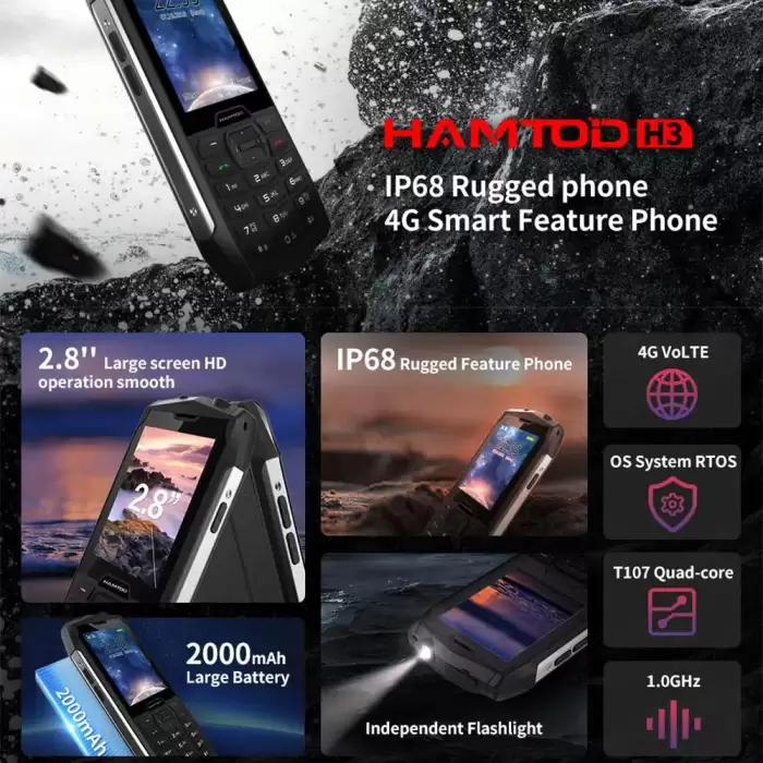 HAMTOD H3 Rugged Phone 2.8 inch T107 ARM CortexTM A7 128MB ROM 48MB RAM Quad-core 1.0GHz 2000mAh Battery 4G VoLTE SOS Cellphone — image 3
