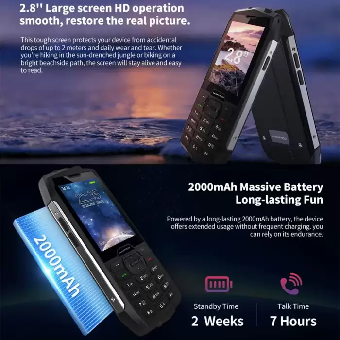 HAMTOD H3 Rugged Phone 2.8 inch T107 ARM CortexTM A7 128MB ROM 48MB RAM Quad-core 1.0GHz 2000mAh Battery 4G VoLTE SOS Cellphone — image 6