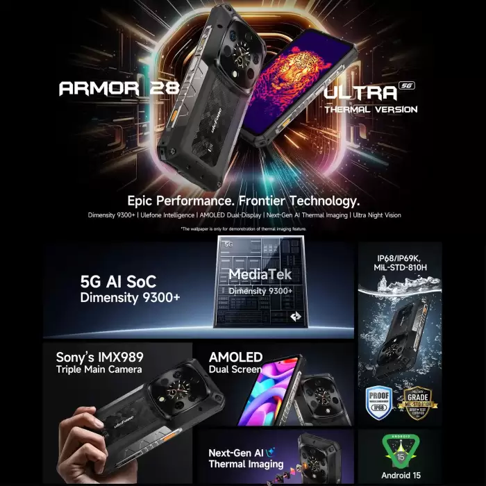 Ulefone Armor 28 Ultra Rugged Smartphone 5G 16GB+1TB Thermal Version 6.67'' 10600mAh 120W 50MP Rear Camera Android 14 NFC — image 4