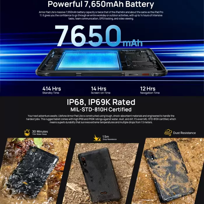 Ulefone Armor Pad Lite Rugged Tablet PC 8 inch Android 13 MediaTek MT8766 Quad Core 3GB+32GB 7650mAh 13MP Camera NFC Google Pay — image 4