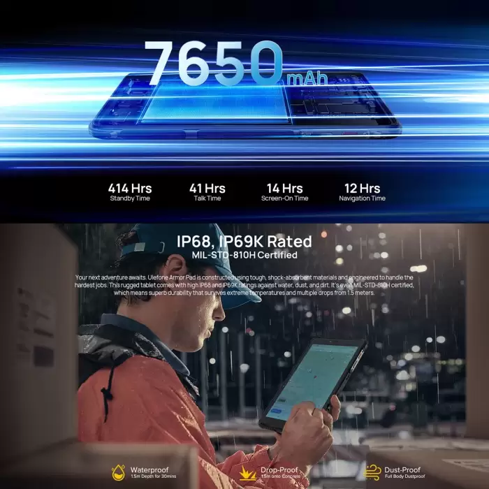Ulefone Armor Pad Rugged Tablet PC Android 12 Phablet Helio G25 Octa Core 4+64GB 8'' Screen 7650mAh uSmart Expansion 4G LTE WIFI — image 5