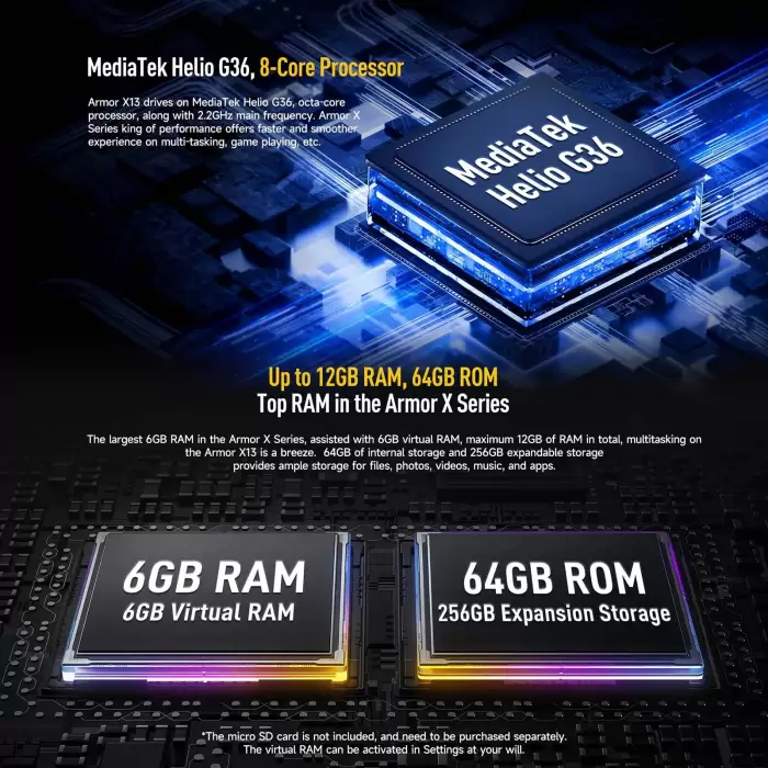 Ulefone Armor X13 Rugged Phone Android 13 Mobile Helio G36 Octa Core 6+64GB 6.52'' Screen 6320mAh Smartphone NFC Global Version — image 7