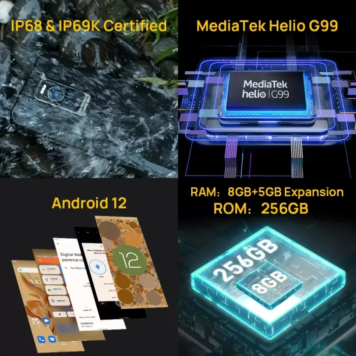 Ulefone Armor 17 Pro Rugged Phone Android 12 Helio G99 Octa Core 8+256GB 6.58'' Screen 5380mAh Smartphone 108MP Cam NFC Global — image 6