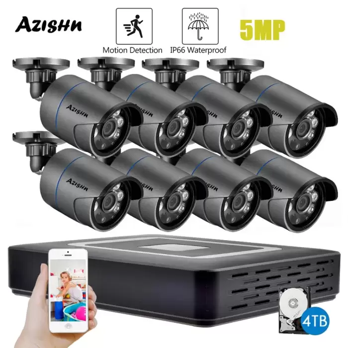 AZISHN H.265+ 8CH 5MP AHD DVR Kit CCTV System Motion Detection HD Outdoor IP66 Bullet Camera XMEye APP P2P Surveillance Set — image 2