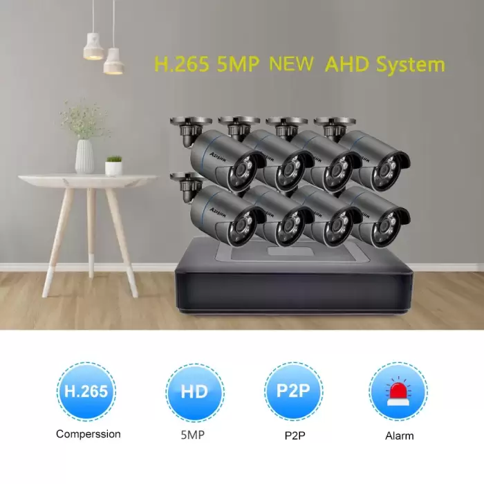 AZISHN H.265+ 8CH 5MP AHD DVR Kit CCTV System Motion Detection HD Outdoor IP66 Bullet Camera XMEye APP P2P Surveillance Set — image 3