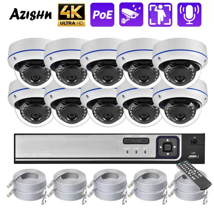 10CH 4K 8MP POE Security Camera Kit Audio Motion Detection Vandalproof Outdoor Dome Camera 5MP 4MP CCTV Surveillance Protection — image 2