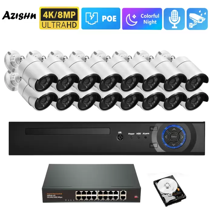 H.265 16CH 4MP 8MP Ultra HD 4K POE Camera System Motion Human Detect Audio Outdoor 4K Security Surveillance Set Colorful Night — image 2
