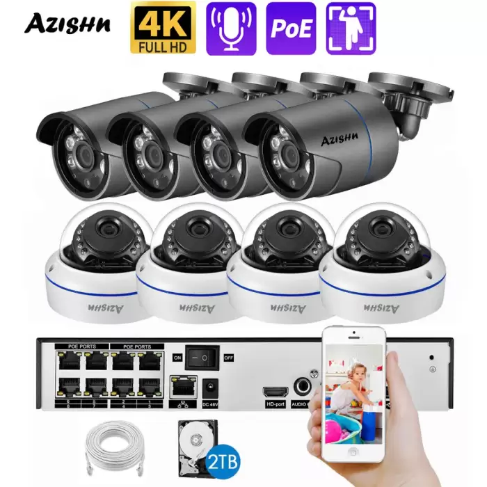 AZISHN 4K 8MP Video Surveillance Set 8CH POE NVR kit AI Human Detection IP Camera Indoor Outdoor Audio Recorder Security System — image 2