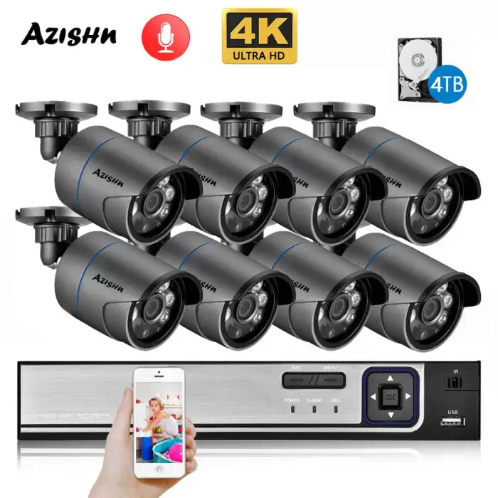 AZISHN 4K Ultra HD Surveillance Camera System 8MP H.265 POE NVR CCTV Video Recording Outdoor Weatherproof Security Camera Kit — image 2