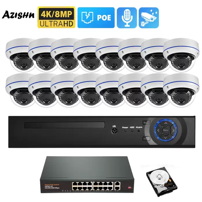 H.265 16CH 4K 8MP 4MP Security Camera System Human Detection Audio Vandalproof Dome Metal Camera CCTV Video POE Surveillance Kit — image 2