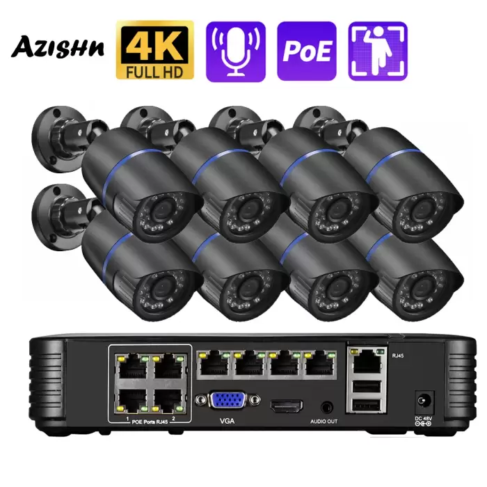 Ultra HD 8MP 4K Security Camera System H.265 POE NVR Kit Human Detection CCTV Outdoor Black Bullet Video Surveillance Camera Set — image 2
