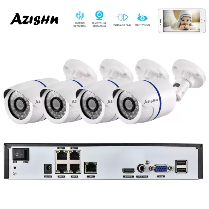 AZISHN 4CH H.265+1080P 48V POE 2MP NVR CCTV Camera System Outdoor Security 1080P IP Camera P2P Video Surveillance System NVR Kit — image 2
