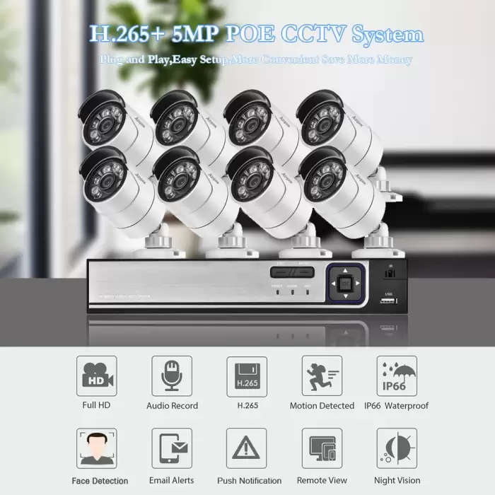 8CH HD 5.0MP H.265+ Security Camera System with 5MP 2592X1944 Outdoor/Indoor ip camera Audio Face Detect CCTV Surveillance set — image 3