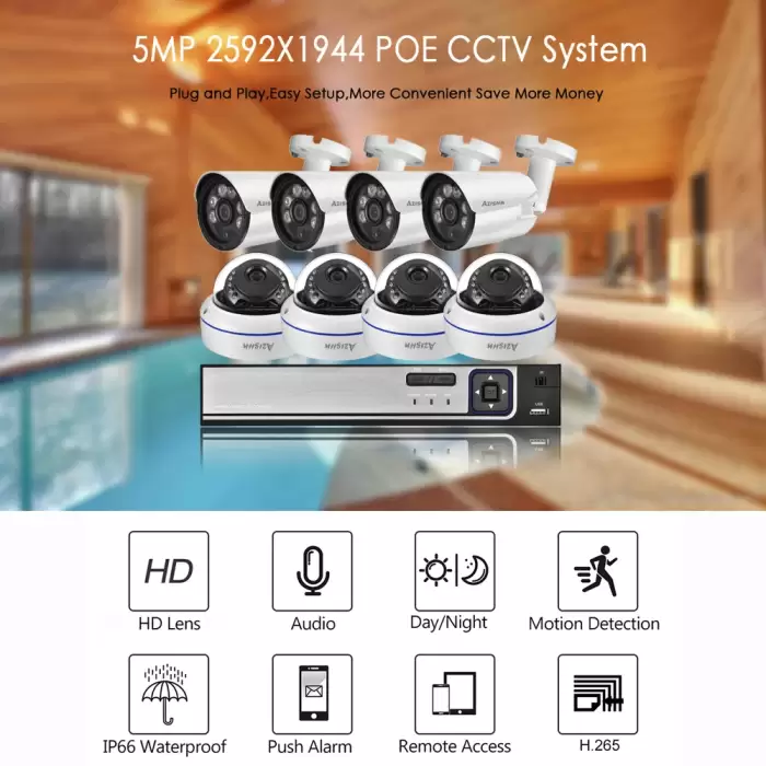 AZISHN H.265+ 8CH 5MP POE NVR CCTV System 5MP Audio IP Camera IR Outdoor/indoor Waterproof P2P Video Security Surveillance — image 3