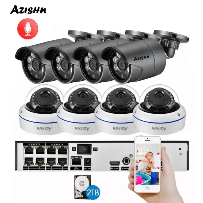 AZISHN H.265 8CH 3MP POE NVR Kit Audio Sound CCTV System 3.0MP Dome Security IP Camera P2P Indoor Outdoor Video Surveillance Set — image 2