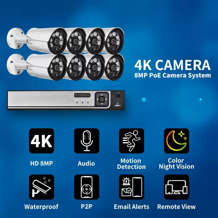 Wide Angle 2.8mm Color Night Vision 4K Security Camera System Ultra 8MP POE NVR Audio Human Detect CCTV Video Surveillance Set — image 4