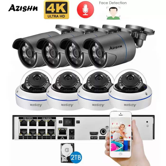 H.265+ 4K Ultra HD 8MP POE NVR Kit Audio Face Detection CCTV System Metal IP Camera P2P Outdoor Video Surveillance Set XMEYE — image 2