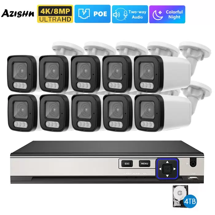 4K 8MP POE Security Camera System 10CH P2P AI Video Surveillance Kit Two Way Audio Outdoor Home 8MP IP Camera CCTV Nvr Set — image 2