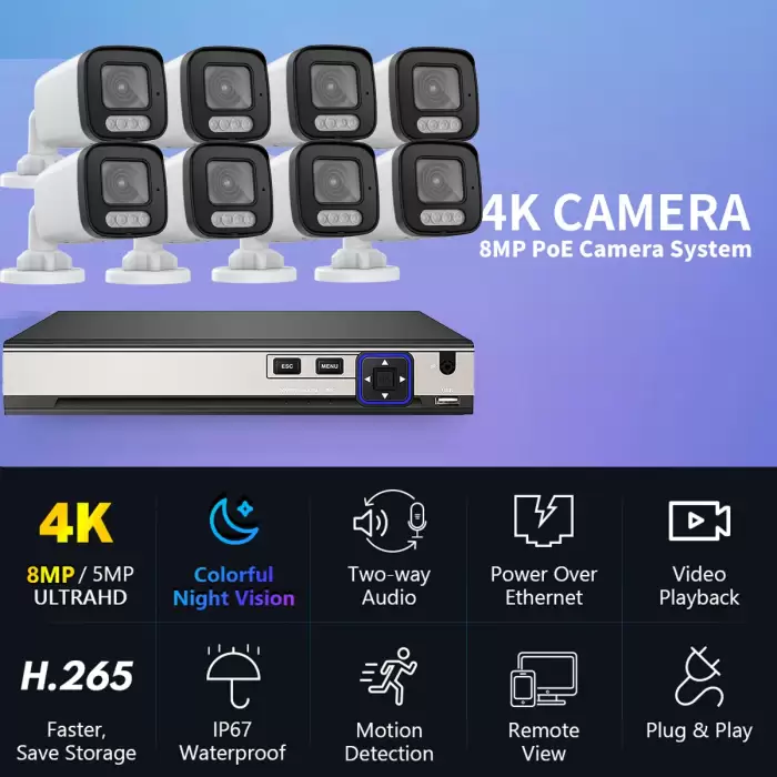 4K 8MP POE Security Camera System 10CH P2P AI Video Surveillance Kit Two Way Audio Outdoor Home 8MP IP Camera CCTV Nvr Set — image 3
