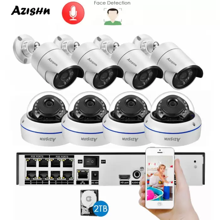 AZISHN H.265+ 8CH 5MP POE NVR Kit Audio CCTV System 5MP Dome IP Camera Face Detection P2P Indoor/Outdoor Video Surveillance Set — image 2