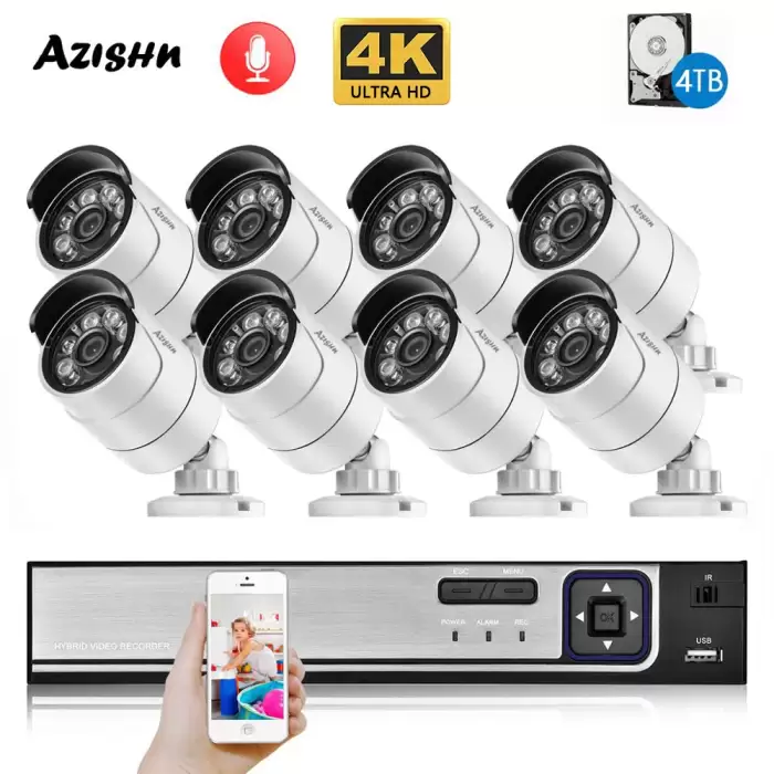 New 4K Ultra HD 8MP H.265 POE NVR Security System Kit Outdoor Waterproof Motion Detection CCTV IP Camera Audio Video Record Set — image 2