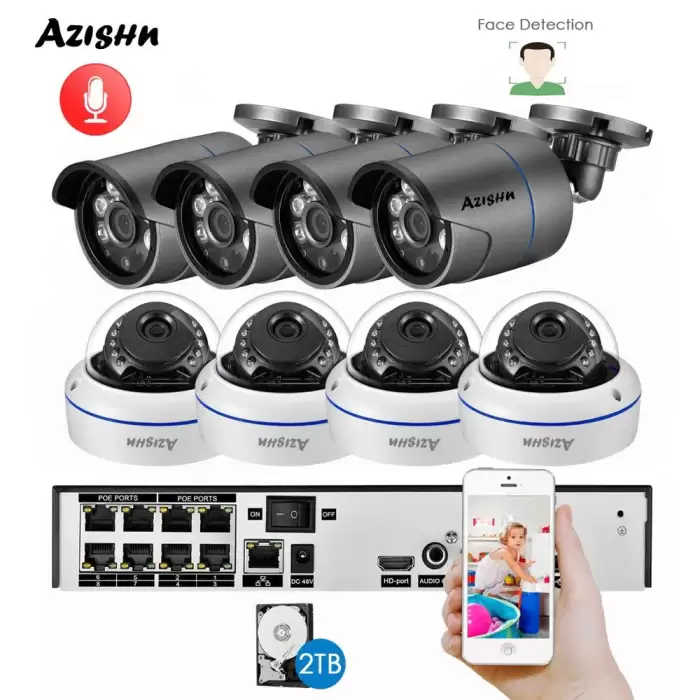 AZISHN Face Detection H.265+ 8CH 5MP POE NVR Kit Audio CCTV System 5MP Metal IP Camera P2P Indoor Outdoor Video Surveillance Set — image 2