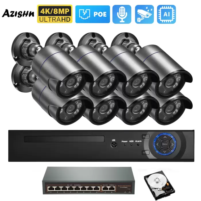 AZISHN 4K POE Security Camera System 8MP NVR POE Switch Outdoor IP Camera Human Detect Record Stable Video Surveillance Set — image 2