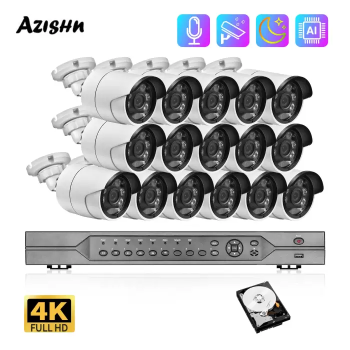AZISHN 16CH 4K 8MP POE NVR Kit H.265 CCTV System IP Camera Color Night Vision Audio Human Detect Security Video Surveillance set — image 2