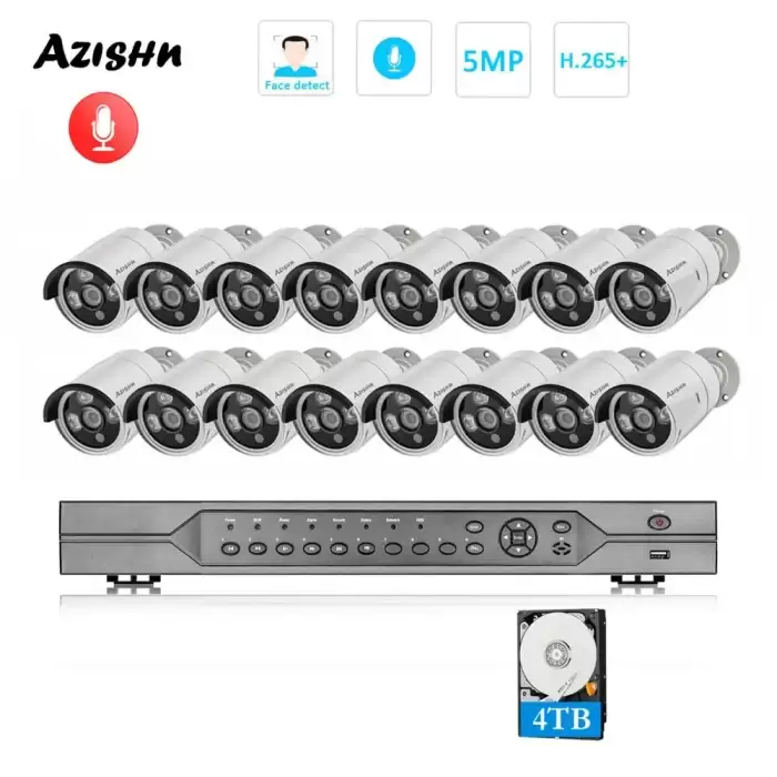 AZISHN Face detect 16CH 5MP POE NVR Kit H.265 CCTV System 3IR LEDS IP Camera Audio outdoor P2P Security Video Surveillance set — image 2