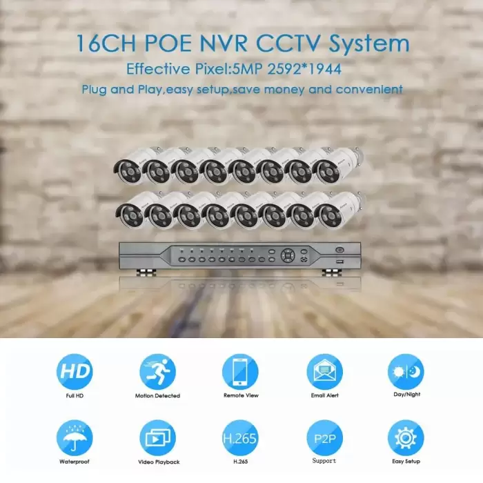 AZISHN Face detect 16CH 5MP POE NVR Kit H.265 CCTV System 3IR LEDS IP Camera Audio outdoor P2P Security Video Surveillance set — image 3