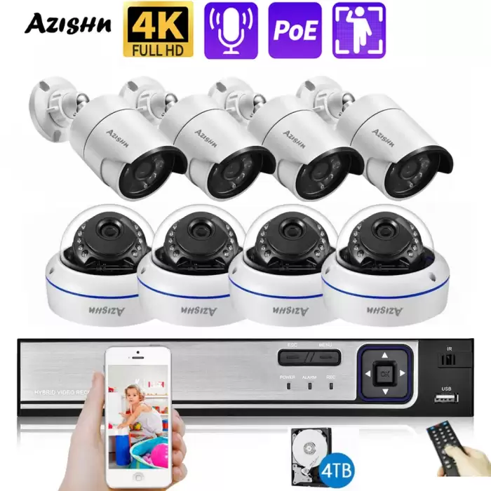 AZISHN 4K 8MP POE Security Camera System AI Motion Detection 8 Port NVR H.265 Home Waterproof CCTV Surveillance IP Camera Kit — image 2