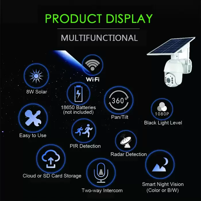 AZISHN Solar Power Panel 1080P PTZ WiFi IP Camera Two-way Audio Outdoor Waterproof 2MPHome Security Camera Wireless PIR Motion — image 7