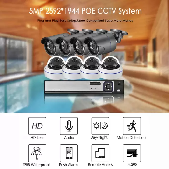H.265+ 8CH 5MP POE NVR Kit Audio CCTV System 5MP 1/2.8" SONY IMX335 Face Detect Metal IP Camera Outdoor Video Surveillance Set — image 3