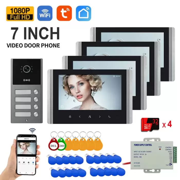 2/3/4 Unit Home Video Intercom for Apartments Residential Intercom Doorbell Wifi Video Door Phone System with RFID Card Unlock — image 2