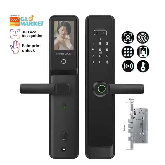 Glomarket Tuya Smart Digital Video Intercom Door Lock with 3D Face Biometric Palm Vein Fingerprint Recognition for Wood Door — image 2