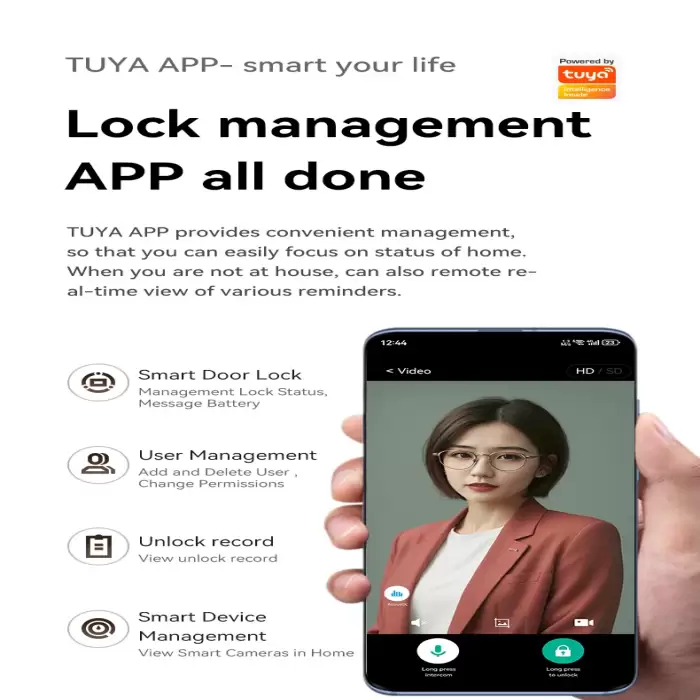 Glomarket Tuya Smart Digital Video Intercom Door Lock with 3D Face Biometric Palm Vein Fingerprint Recognition for Wood Door — image 5