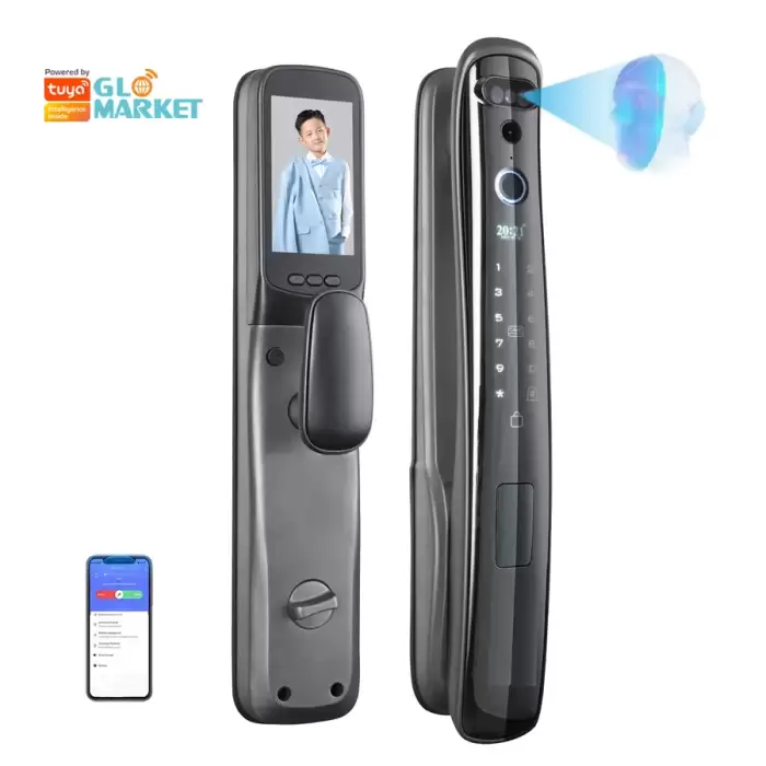 Glomarket Wifi Digital Fully Automatic Biometric Security 3D Face Recognition Smart Fingerprint Lock With Camera for Front Door — image 2