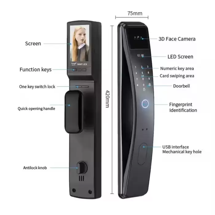 Glomarket Smart Tuya Wifi App Control 3d Face Unlock Fingerprint Door Lock Security Automatic Smart Locks — image 5