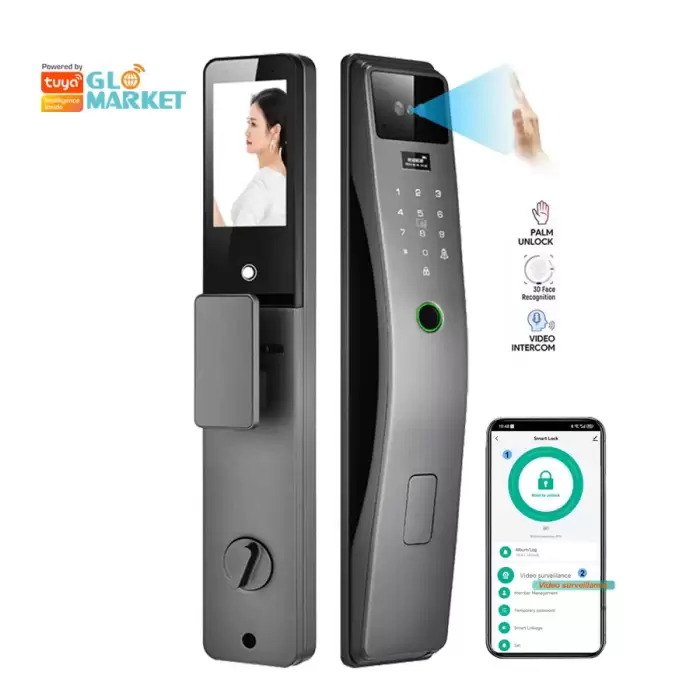 Glomarket 3d Face Recognition Smart Door Lock Tuya Real Time Video Intercom Wifi Intelligent Door Lock With Palm Print — image 2