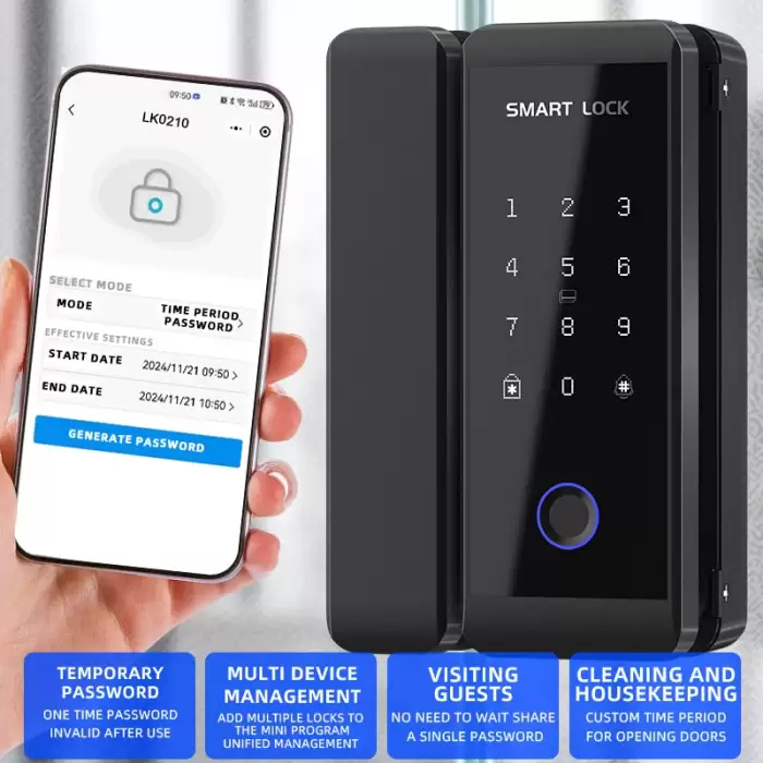Glomarket Tuya Smart Glass Door Lock Biometric Fingerprint Password Card Ttlock Smart Lock for Office Glass Door — image 4